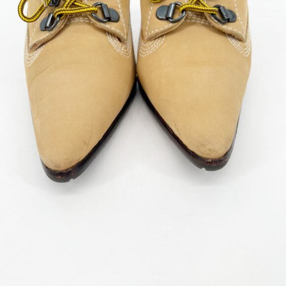 Manolo Blahnik Retro y2k Tan Oklamod Timberland Lace Up Pointed Toe Mule IT 36.5 - Picture 6 of 14